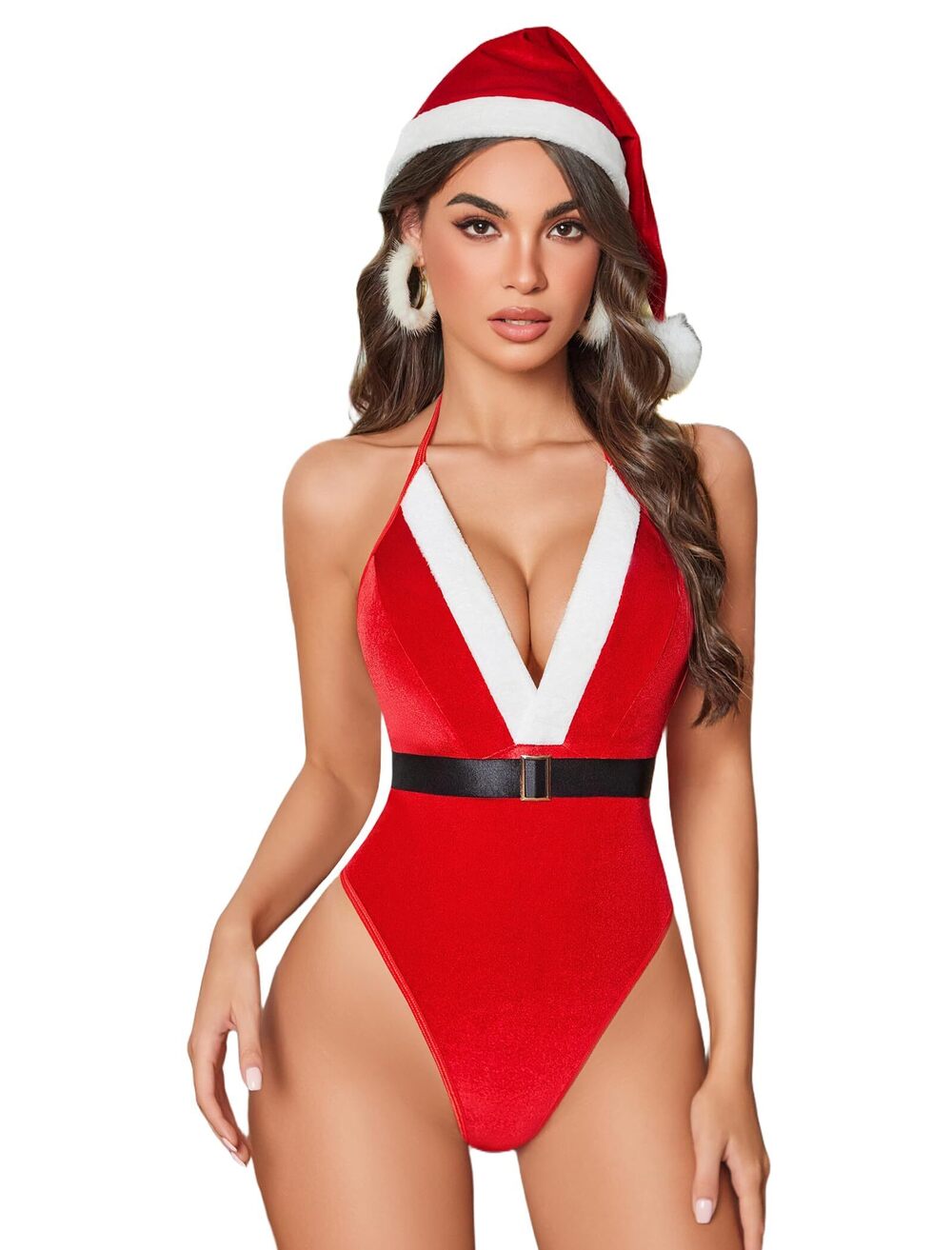 1688 Christmas Costumes Sexy Red Lingerie Teddy Bodysuit One Piece Santa